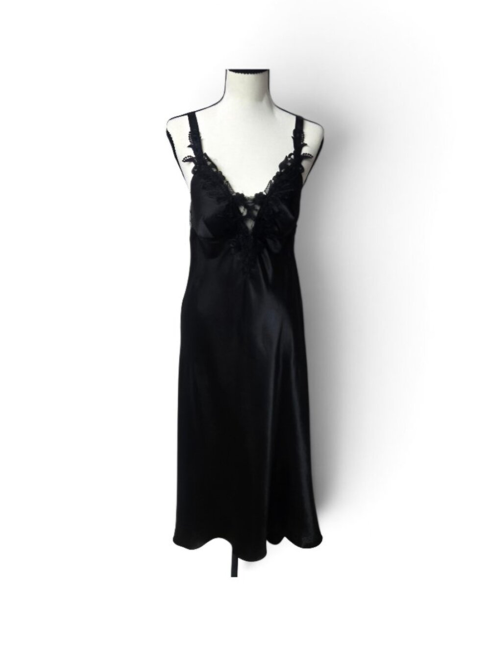 Flora by Flora Nikrooz Stella Nightgown Black Lace Charmeuse Chemise Slip M